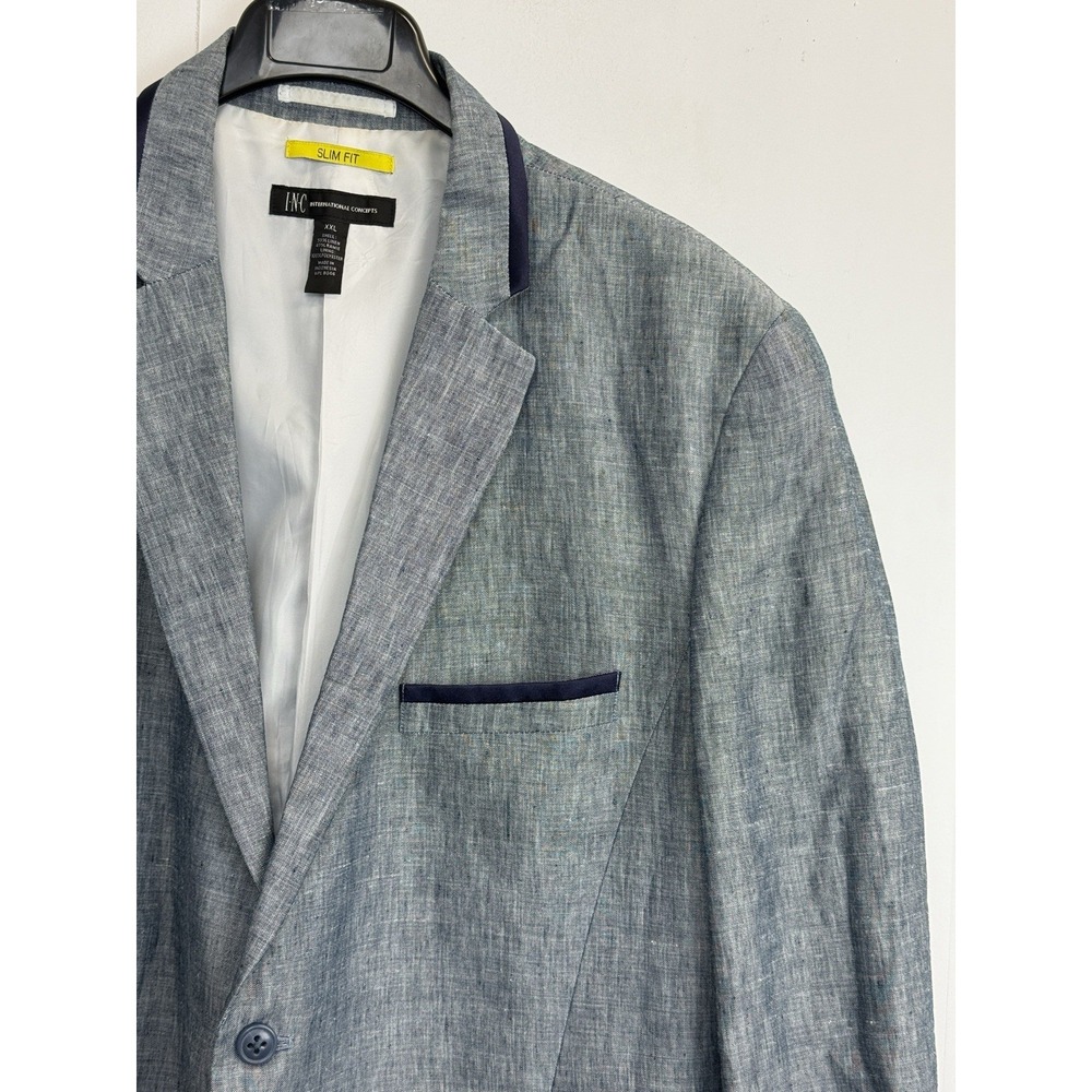 INC International Concepts Slim Fit Linen Blend Blue Suit Blazer Sport Coat XXL - Picture 2 of 8